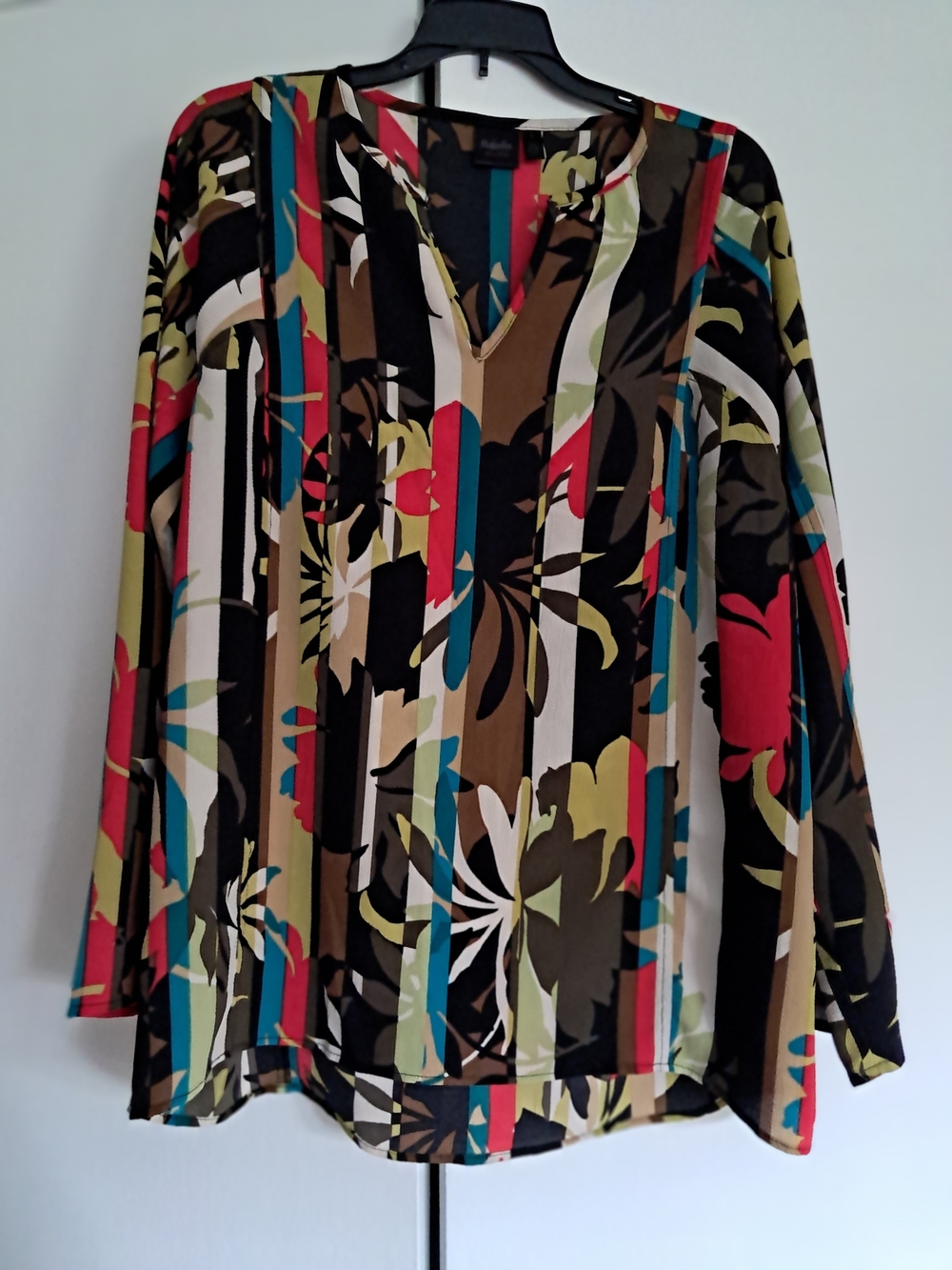 Rafaella Multicolor Striped Floral V-Neck Tunic